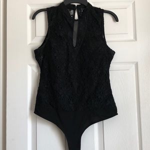 Floral Lace Bodysuit with Mesh cut out